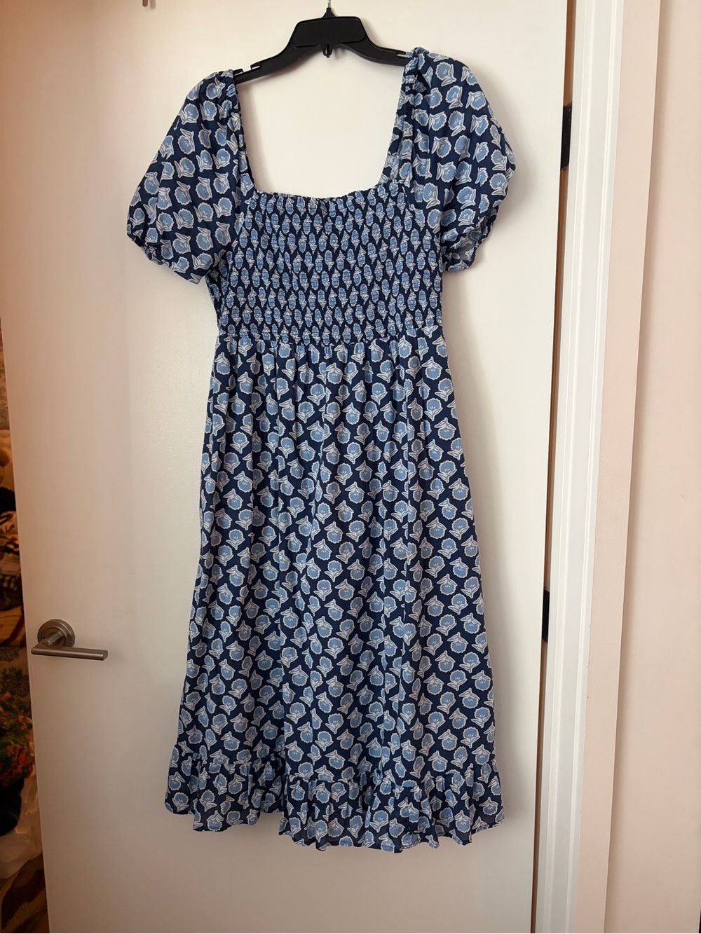 J. Crew Navy Blue and Light Blue Printed Maxi Dress